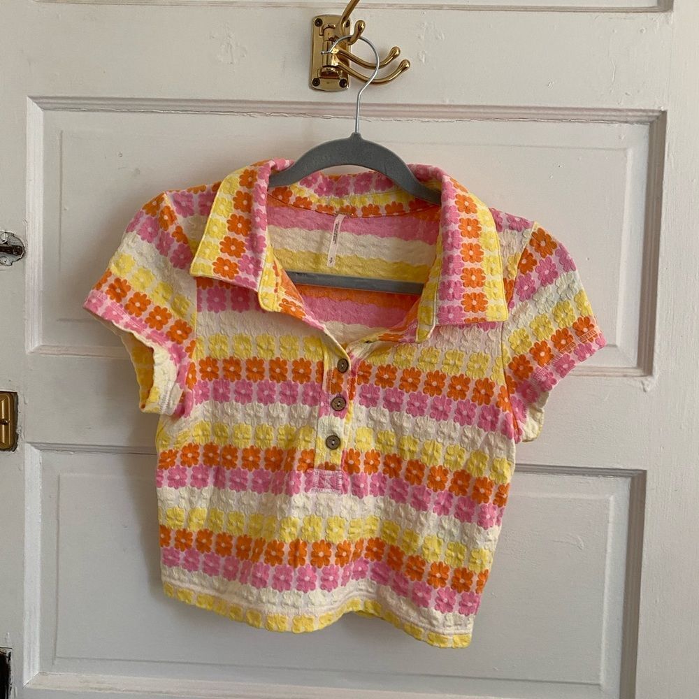 Free People Colorful Floral Crop Top Shirt Size Small